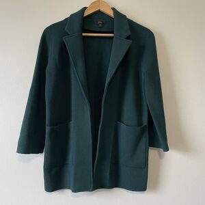 J Crew Womens Open Front Sweater Blazer XS Cotton Wool Emerald Green Preppy